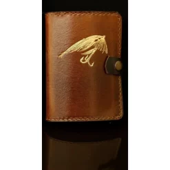 Art Merk Hook & Tube Fly Wallet. COMPACT. Brown Leather & Fly In Gold
